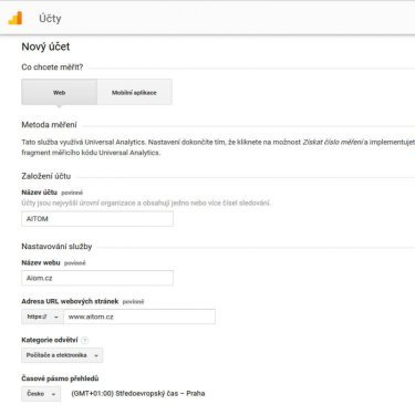 Registrace ke Google Analytics krok 2